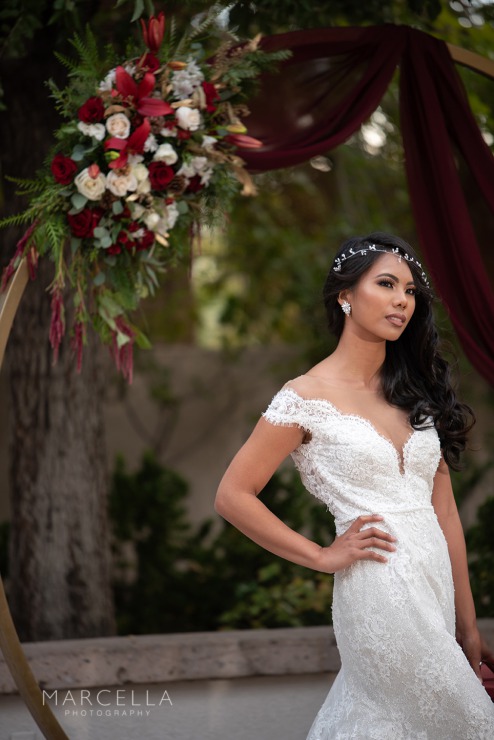 Bride at emerald at queensridge wearing Lovest outdoors