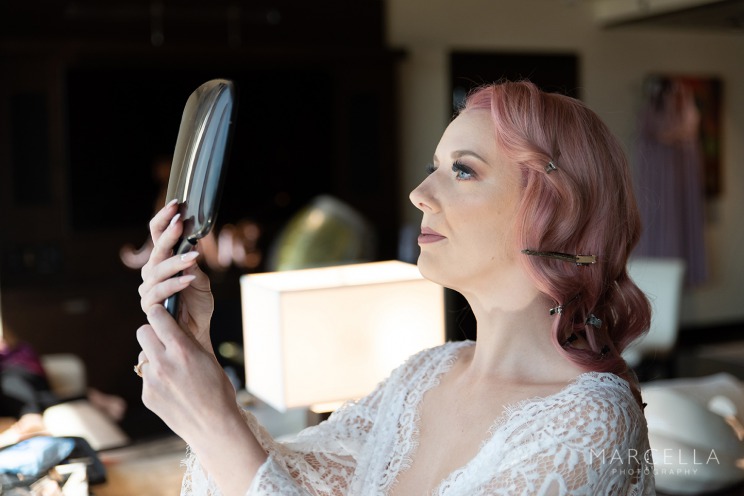 bride with colorful pink hair