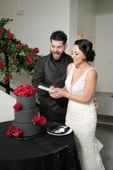 Christie And Luis's Las Vegas wedding at Lotus House. Black White and Red Wedding Theme