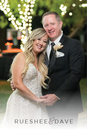 Rueshee & Dave had a beautiful garden wedding at The Secret Garden in Las Vegas. The twinkling lights adorning the trees made for a romantic atmosphere as the sun went down.